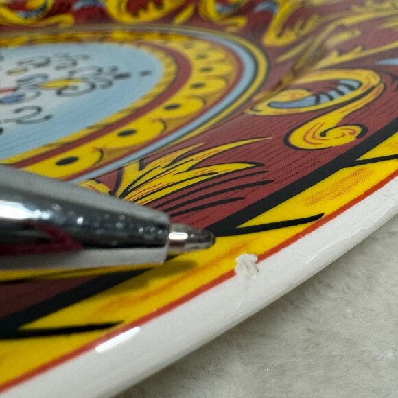 Tuscan Table Italian Dinner Plate 11" Ceramic Red Yellow Light Blue Black Italy - Picture 11 of 11